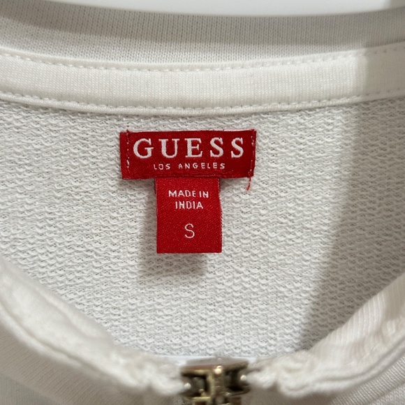 Guess White Cropped Quarter Zip Sweater Medium - Picture 4 of 6